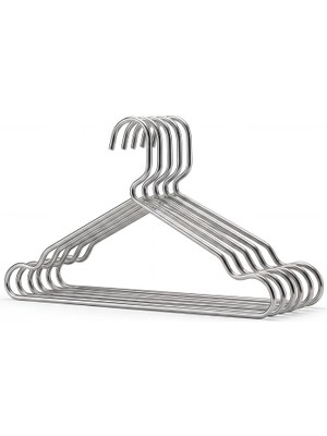 Die Grup Mallart® 6'lı Paslanmaz Çelik Elbise Askısı Seti, Metal Metal Tel Gardırop ve Kıyafet Askısı, Ince Tasarım Kaymaz Omuz Çentikli Metal Askı Takımı (6 Adet)