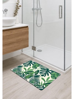 Die Grup Yaprak Desenli Banyo Mutfak Oda Balkon Paspası 40X70CM Kaymaz Taban Dikişli Kenar