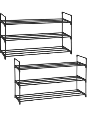 Die Grup Songmıcs 3 Katlı Ayakkabı Rafı, Ayakkabı Saklama Düzenleyici, 2'li Set, Metal Saklama Rafı, 30 x 92 x 54 Cm, Siyah LSA06BK