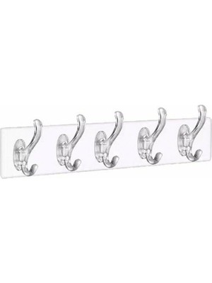 Die Grup Mika Kristal Plastik Şeffaf Askı, Pvc Yapışkanlı Montaj, 6.4X29.3 Cm, 5 Kollu 6.2 cm