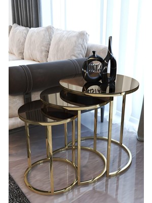 Die Grup Gold Metal Zigon Sehpa Bronz Aynalı Gold Metal -Gold Cam 52 x 52