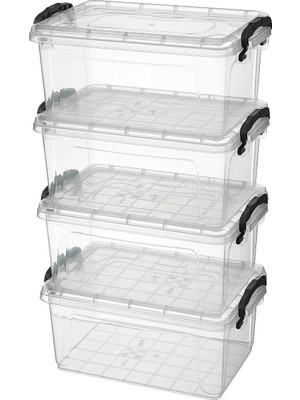 Die Grup Coverest Fit Organizer Şeffaf Saklama Kabı Seti, Kapaklı, Mandallı, 5 Lt, 31X20X14 Cm, 4 Adet (4, Şeffaf, 5 Litre)