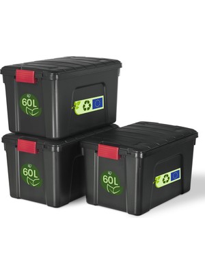 Die Grup Iris Ohyama, Kapaklı Büyük Saklama Kutuları, Garaj Saklama Kutuları, Kapatma Klipsleri, 60L/3 Paket, Bpa Içermez, G59 x D39,5 x Y35,5 Cm, Sıa-60, Siyah