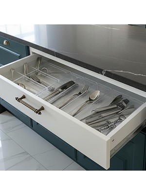 Die Grup Modüler Organizer Set Mutfak Çekmece Içi Düzenleyici Çatal Kaşık Bıçak Organizeri Kristal (10'lu Set)