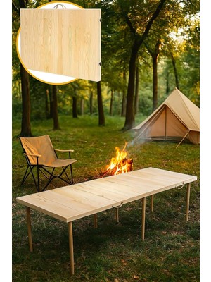 Die Grup Pratikoutdoor Katlanır Kamp, Piknik ve Bahçe Masası 75X200 cm - Ham Naturel Renk