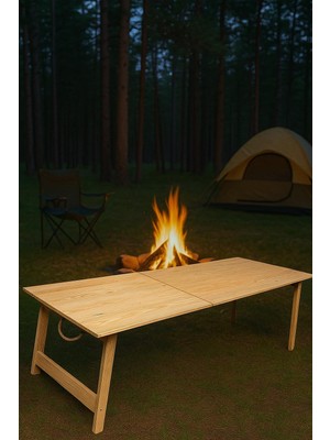 Die Grup Pratikoutdoor Katlanır Sabit Ayaklı Kamp, Piknik ve Bahçe Masası 70X150 cm - Ham Naturel Renk
