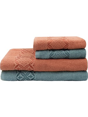 Die Grup Lunox Home Çift Renk Banyo Havlusu, 4'lü Paket 2 Parça (70X140),2 Parça (50X80) Yumuşak ve Emici, Kaliteli Günlük Kullanıma UYGUN%100 Pamuk Havlu(Tarçın-Mavi)