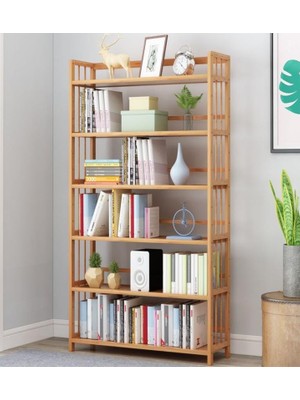 Die Grup Valkyrie 6 Katlı Bambu Raf Kitaplık 78X23X149,5 cm Çok Amaçlı Düzenleyici Dekoratif Organizer