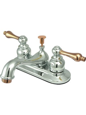 Aesco Kingston Brass KB604AL Restorasyon 4 Inç Centerset Lavabo Bataryası, Metal Kolu Saplı, Parlak Krom ve Parlak Pirinç