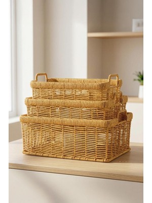 Die Grup Digithome 3'lü Hasır Rattan Organizer Sepet - BB6064
