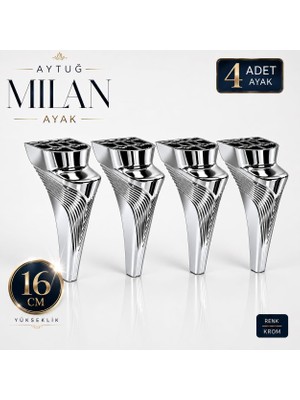 Aesco (4 Adet) Milan Krom Mobilya Ayağı 16 cm Koltuk Kanepe Baza Sehpa Tv Ünitesi Modern Dekoratif Ayak