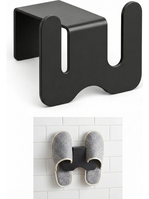 Die Grup Orret Home Duvara Yapıştırılabilir Terlik Askısı Metal Terlik Organizeri Banyo Terlik Tutucu Yapışkanlı Duvar Askılığı Çift Terlik Aparatı Siyah Minimalist Tasarım
