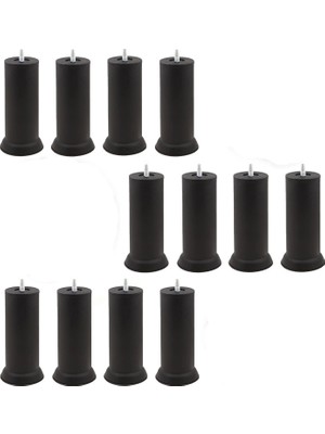Aesco BADEM10 Mobilya Baza Metal Kanepe Koltuk Destek Ayağı M8 Civatalı Ince Diş Siyah Ayak 15 cm (12 Adet)