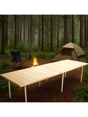 Die Grup Pratikoutdoor Katlanır Kamp, Piknik ve Bahçe Masası 75X228 cm - Ham Naturel Renk
