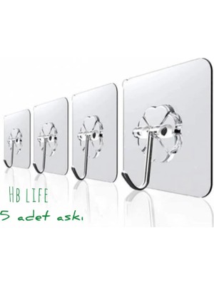 Die Grup 5 Adet 6X6CM Şeffaf Güçlü Kendinden Yapışkanlı Kapı Duvar Askıları Ağır Yük Taşıma