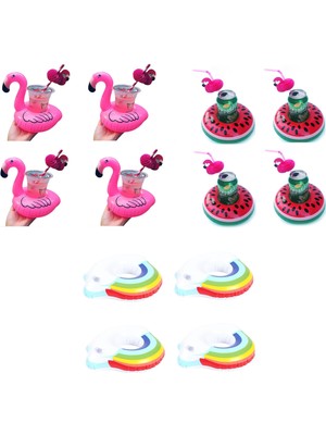 Die Grup Netavantaj Flamingo Gökkuşağı Karpuz Şişme Havuz Deniz Bardak Tutucu Float 12LI Set