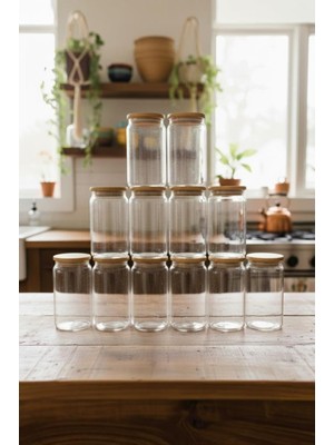 Die Grup Atbyhome Plus - 12'li Cam Saklama Kabı 1300ML Vakumlu Bambu Kapaklı