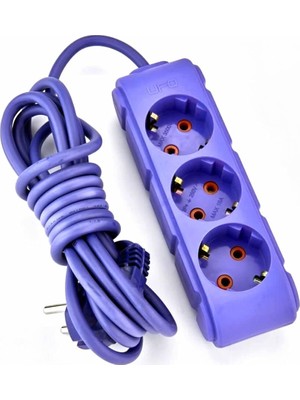 Aesco Ufo 3lü 5 Metre Kablolu Topraklı Grup Priz, 16A 250V, Üçlü Uzatma Kablosu Mor Renk