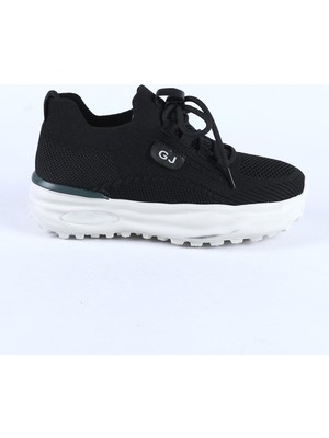 Guja Kadın Bağcıklı Triko Detaylı Kalın Taban Spor Ayakkabı & Sneaker Siyah