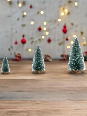 Die Grup Yenigeldi 3’lü Çam Ağacı Seti – 15 Cm, 15 Cm, 20 cm Masa Üstü Yılbaşı Süsü, Dekorasyon Ağacı, Yeşil