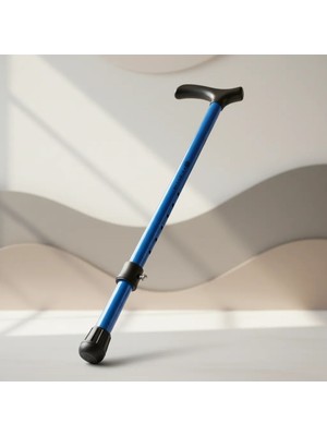 Uravas Store Mavi Metal Gövdeli Ayarlanabilir Yürüme Bastonu Ergonomik Kavrama ve Kauçuk Uç