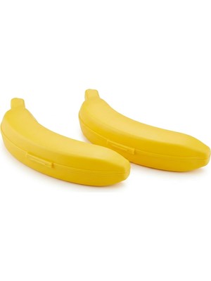 Die Grup 2'li Set Muz Saklama Kabı - 500ML Büyük Boy (21X6 Cm) Bpa Free, Buzluk ve Bulaşık Makinesi Güvenli - Muz Koruyucu Kutu, Ezilmeyi Önleyen Sarı Kap, Taşıma Çantası Için Ideal (Sarı)