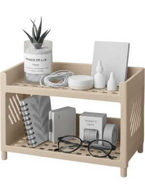 Die Grup Çok Amaçlı 2 Katlı Organizer Raf – Plastik Düzenleyici Stand – Banyo, Mutfak, Masaüstü ve Ofis Için – 25 x 18 cm (Bej)