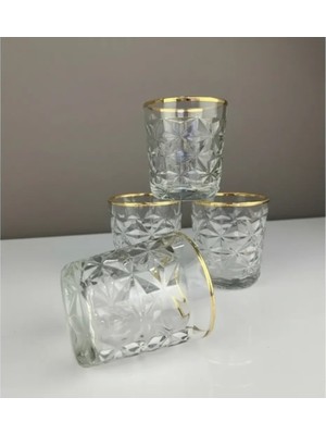 Uravas Store Altın Detaylı Desenli Kristal Cam Bardak Seti 300 ml 6 Parça Içecek Bardağı