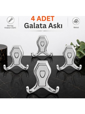 Die Grup 4 Adet Galata Portmanto Vestiyer Duvar Elbise Askısı Krom Metal Dolap Mobilya Kapı Askılığı Askılık