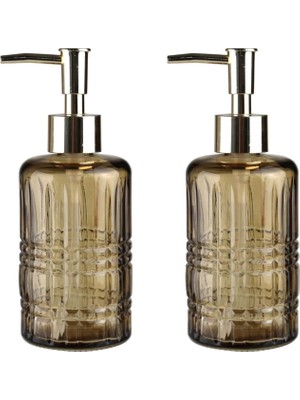 Die Grup Banyo Seti Cam Sıvı Sabunluk 2 Adet,kristal Desenli Kahverengi 300ML 6,8X17,6CM