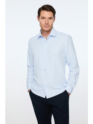 Aesco Morven Erkek A. Mavi Polyester Trend Desenli Dynamic Fit Sert Yaka Gömlek