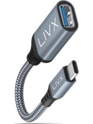 Die Grup Livx USB 3.0 To Type-C Çevirici Dönüştürücü 60W Hızlı Şarj Desteği 15 cm Kablolu Otg Adaptör Samsung Huawei Xiaomi Macbook ile Uyumlu Gri Ottca-01