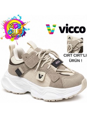 Vicco Ceni Süs Bağcıklı Cırt Cırtlı Ortopedik Çocuk Spor Ayakkabı Bej