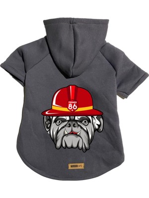Die Grup Monopetz Kapişonlu Polar Sweatshirt Köpek ve Kedi Kıyafeti & Elbisesi - Antrasit Firemen L Beden