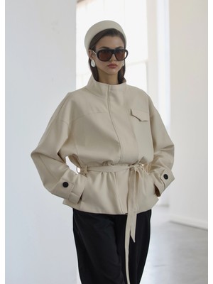 Moda Aksa 2119 Selection Bel Kemerli Ceket Vanilya