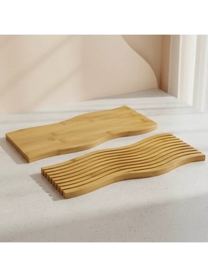 Uravas Store Çift Taraflı Dalgalı Ahşap Sunum Tepsisi 39X15 cm