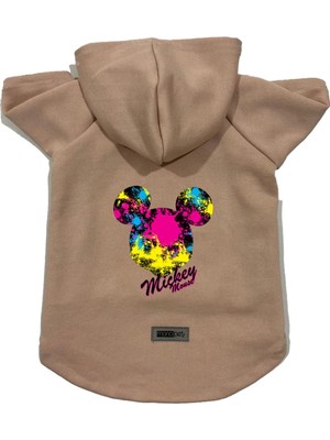 Die Grup Monopetz Kapişonlu Polar Sweatshirt Köpek ve Kedi Kıyafeti & Elbisesi Bej Yeni Mickey Mouse 2 Xl