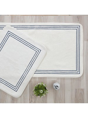 Die Grup Zen Çizgi Nakışlı 2'li (60 x 100 Cm) Banyo Paspas Set Indigo