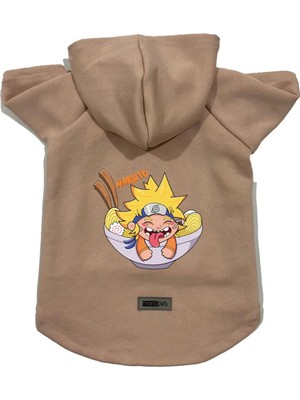 Die Grup Monopetz Kapişonlu Polar Sweatshirt Köpek ve Kedi Kıyafeti & Elbisesi Bej Naruto Xs