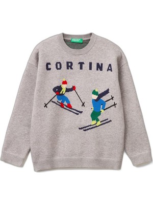 Die Grup United Colors Of Benetton Üniseks Çocuk Maglia G/c M/l 1HGJQ10A4 Kazak, Gri, 120