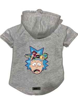 Die Grup Monopetz Kapişonlu Polar Sweatshirt Köpek ve Kedi Kıyafeti & Elbisesi Gri Rick And Morty 2 M