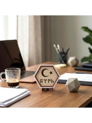 Die Grup Göktürkçe Türk ve Ay Yıldız Temalı Dekoratif Obje Modern Minimal Ev Ofis Masaüstüne Süs 10X10 cm