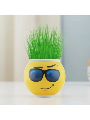 Uravas Store Çim Adam Saksı Emoji Figürlü Dekoratif Çim Yetiştirme Seti