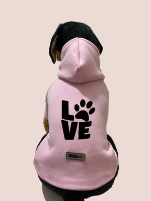 Die Grup Monopetz Kapişonlu Sweatshirt Köpek ve Kedi Kıyafeti - Pembe Love S Beden