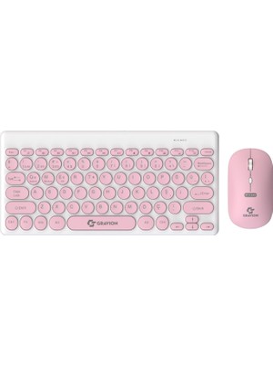 Die Grup Gravion KM-BT37 Kablosuz Klavye Mouse Seti, Bluetooth + USB Dongle 2.4g, 78 Tuş Kompakt, Türkçe Q, Pc Tv Laptop Tablet Telefon Uyumlu, Pembe