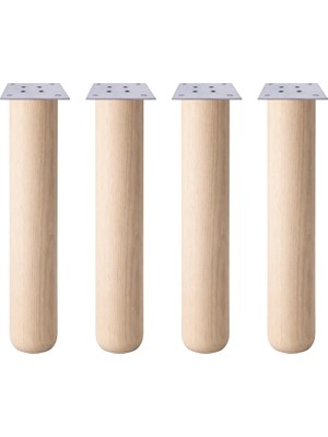 Aesco Bohem 45CM (4 Adet) Doğal Ahşap Boyasız Silindir Sehpa Ayağı - (4 Adet) 8x8 Metal Montaj Aparatı