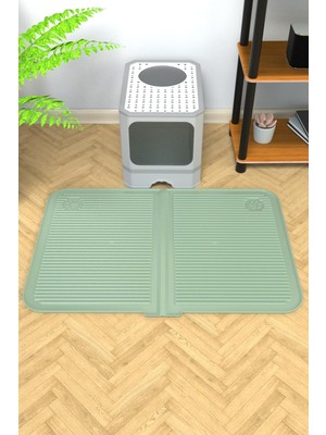 Die Grup Ata Home Silikon Mama ve Kum Matı Havuzlu Yıkanabilir Kedi Tuvaleti Önü Kedi Kumu Paspası Büyük Boy 40X60 Yeşil