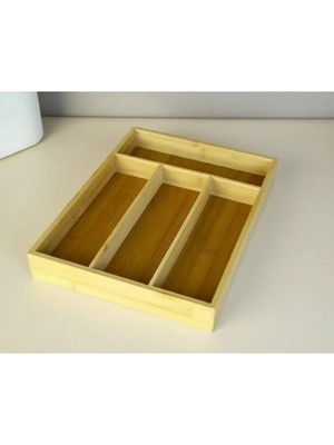 Uravas Store 25X32 cm Ahşap Mutfak Çekmece Düzenleyici 4 Bölmeli Kaşıklık