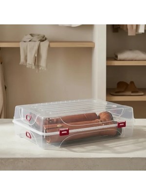 Uravas Store 61X37X14 cm Şeffaf Çizme Saklama Kutusu Kilitli