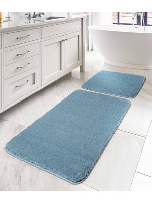 Die Grup Koza Home Mino Kaydırmaz Taban Turkuaz 2'li Banyo Paspası 60 x 100-50 x 60, Turkuaz